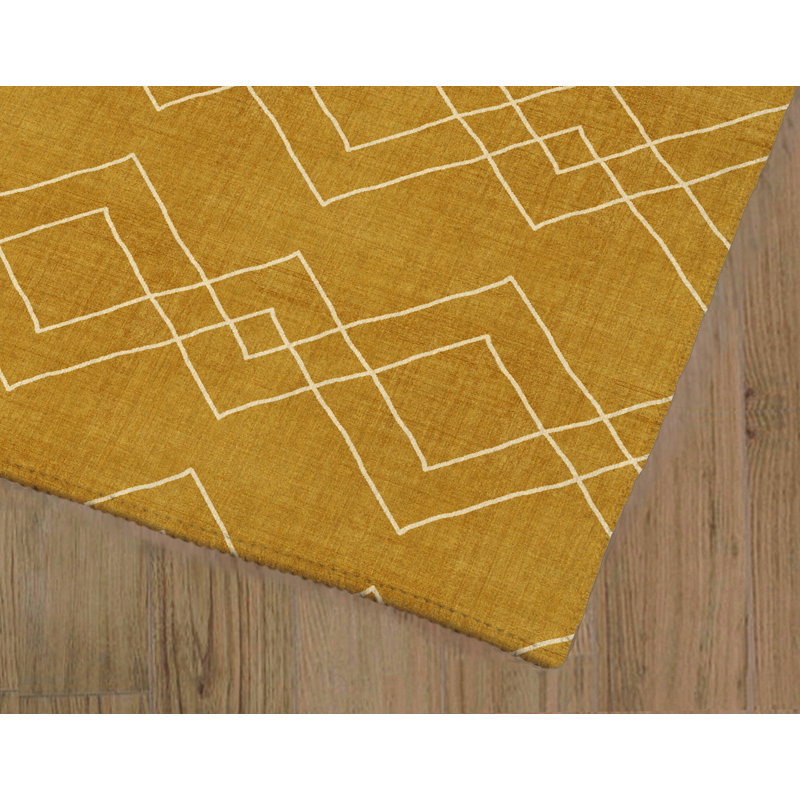 Foundry Select Lori Machine Woven Performance Gold/White Rug Wayfair